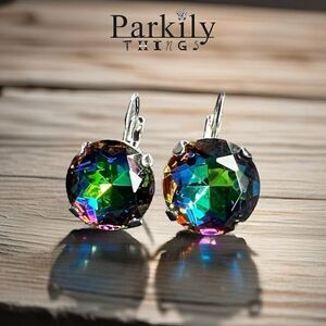 Handcrafted earrings with vintage Swarovski medium vitrail crystal